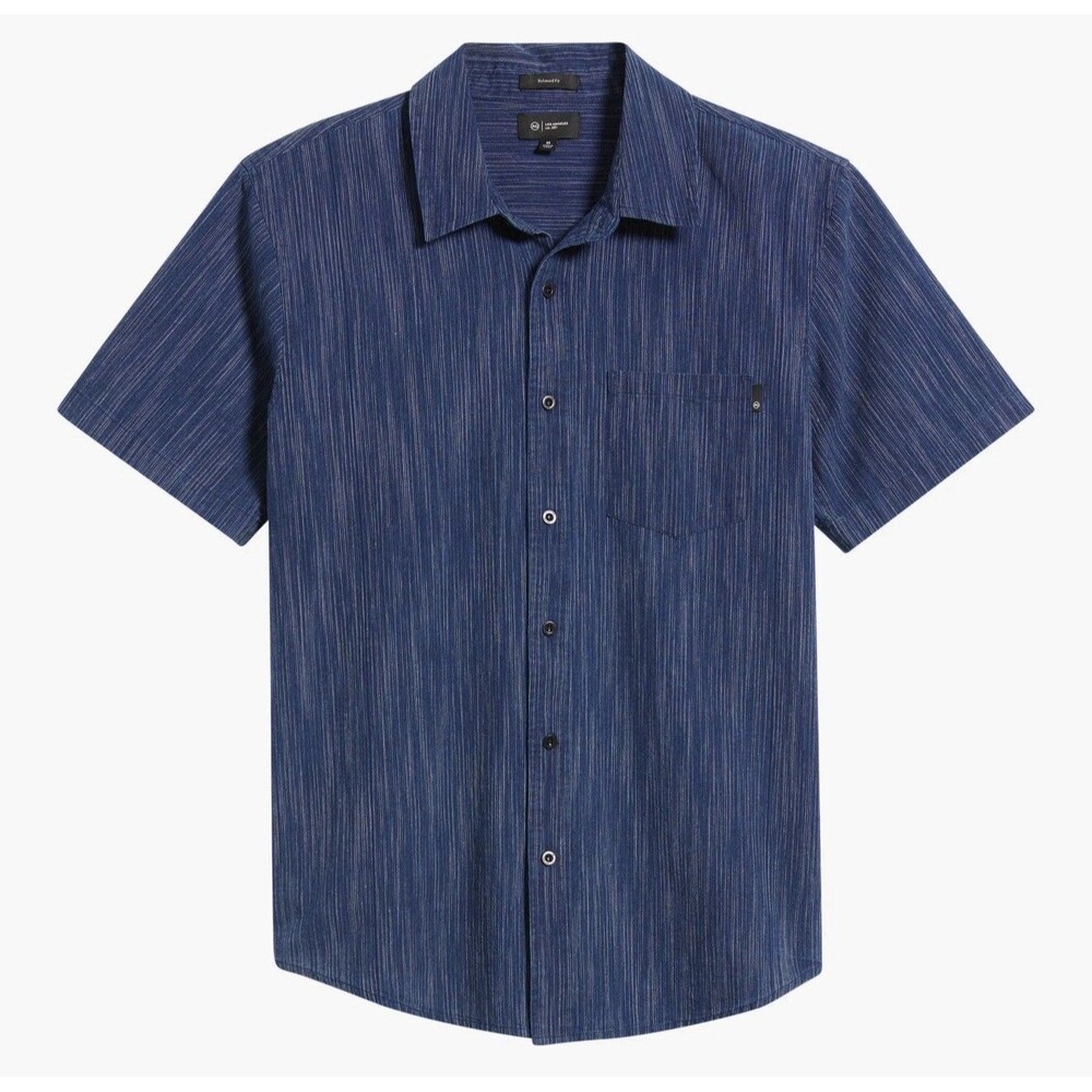 AG Los Angeles Wesley Stripe Relaxed Fit Short Sleeve Button-Up Shirt Sz L New